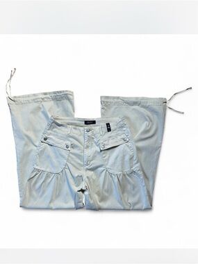 💜 NWT Akira Cream/Tan Wide Leg Drawstring Ankle Cargo Pants (XL)